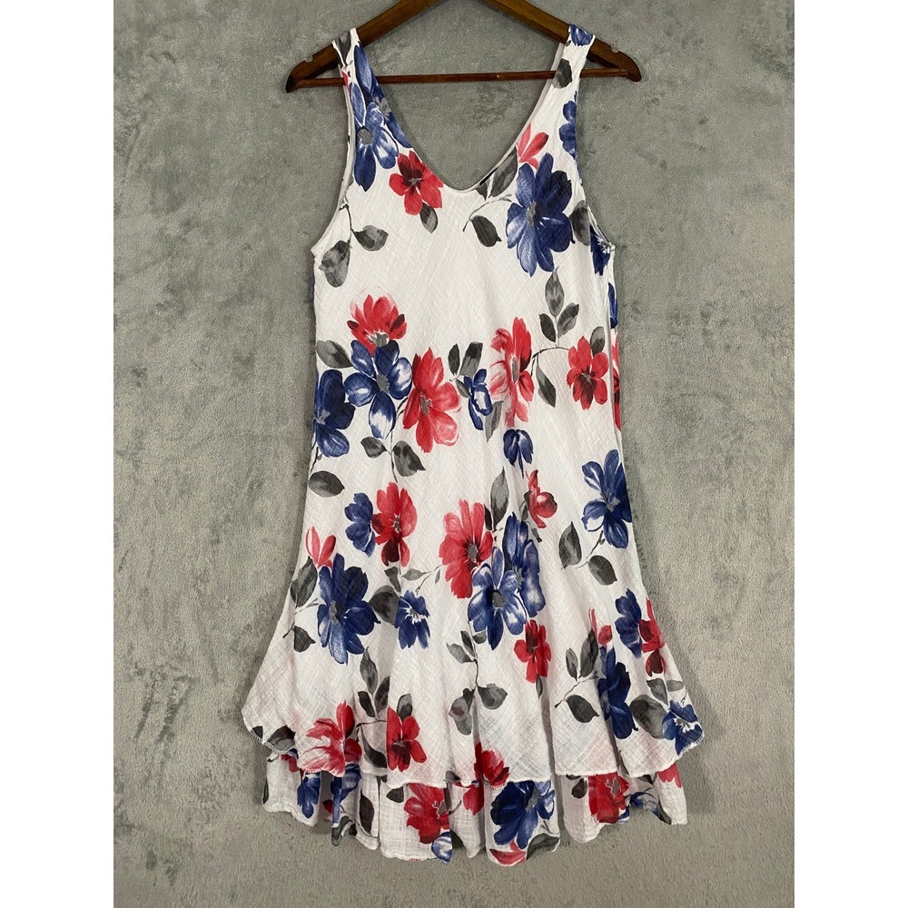 Cherishh Dress Sz M? White Floral Gauzey Sleeveless Tiered Ruffle Hem Italy Airy